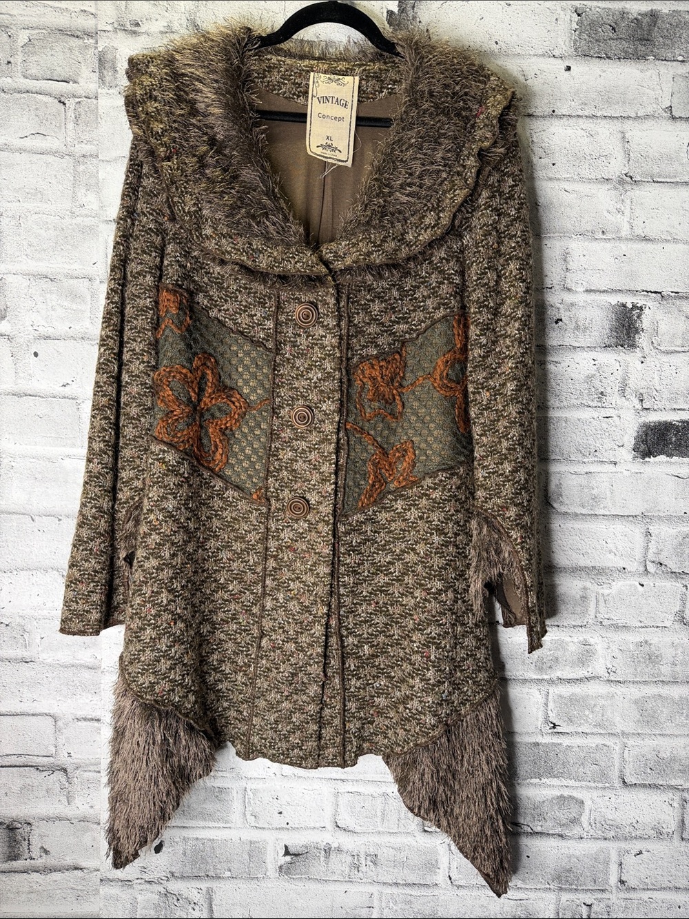 Vintage Concept Taupe Knit Buttoned Down Full Length Cardigan